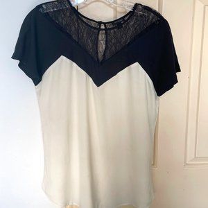 Beautiful White-Creme / Black Ann Taylor Blouse with Lace Detail